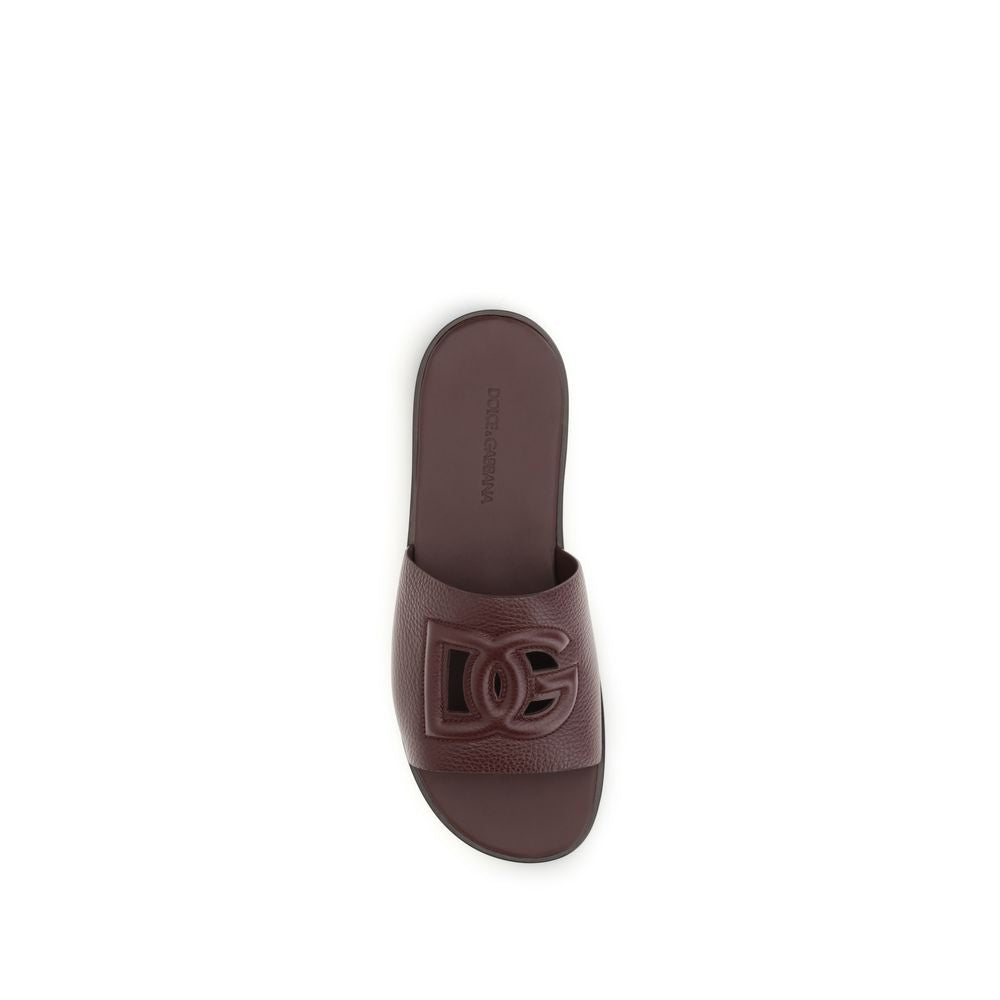 Dolce & Gabbana Brown Calf Leather Flat Sandals