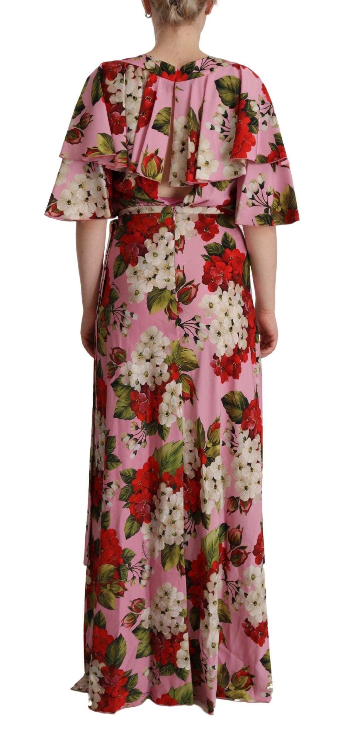 Dolce & Gabbana Rosa Blommig Sidenklänning i Stretchig Silk Maxi