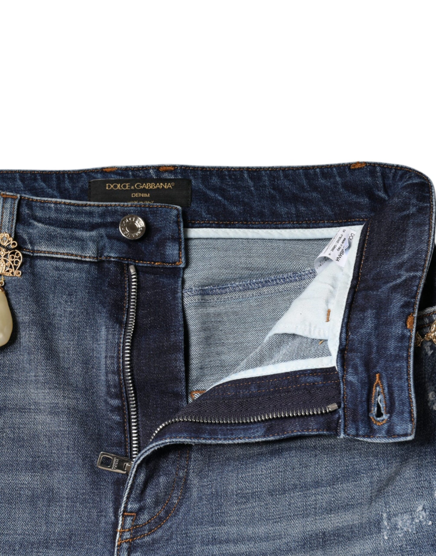 Dolce & Gabbana mörkblå bomullsslitna skinny denimjeans