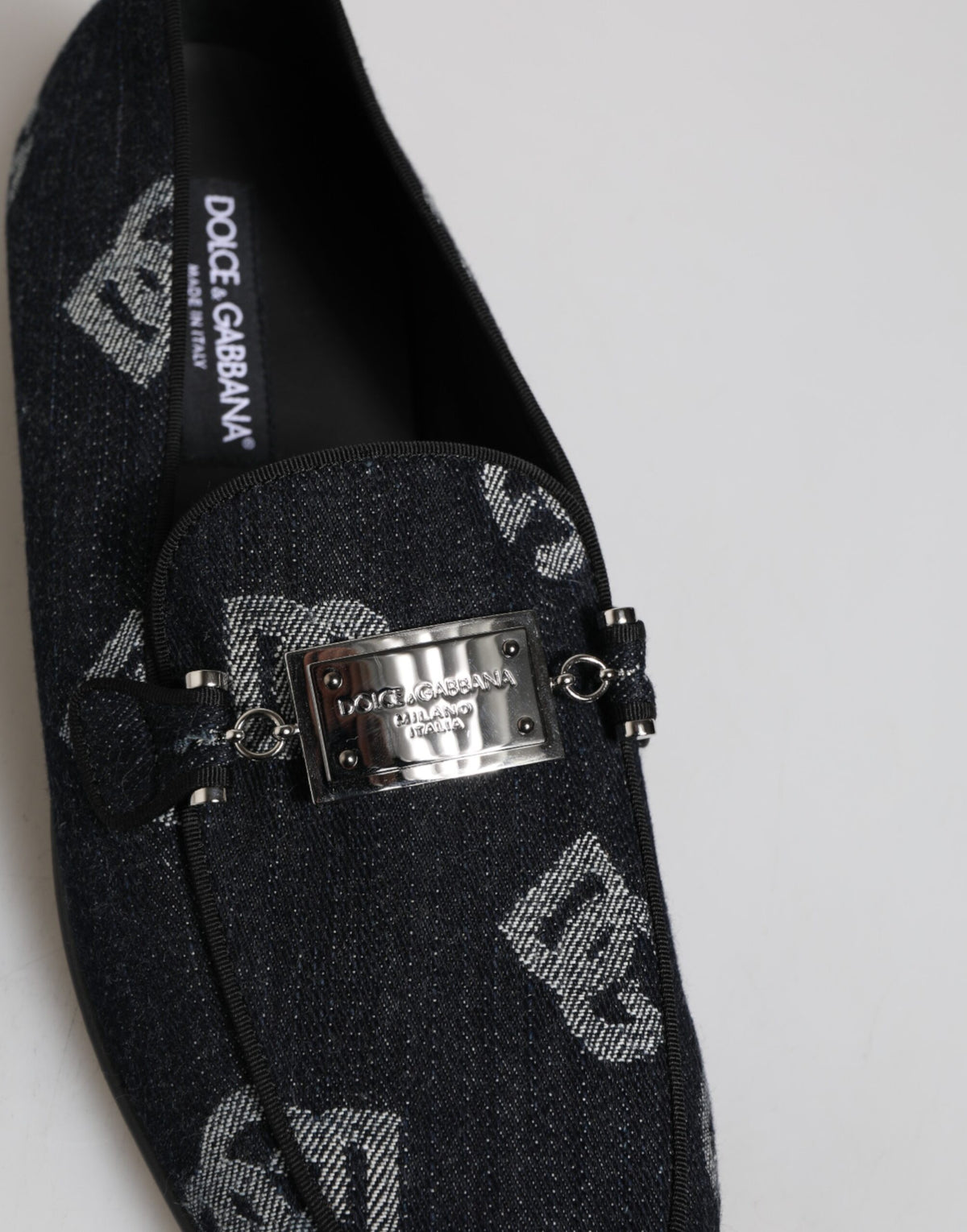 Dolce & Gabbana blå logoprydda loafers i bomull, finskor