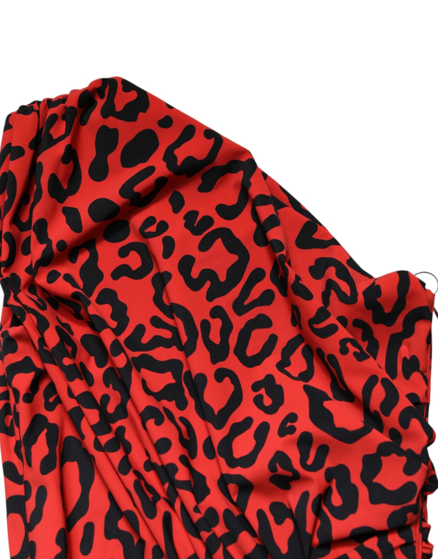 Dolce & Gabbana Red Leopard Print Nylon Sheath Midi Dress
