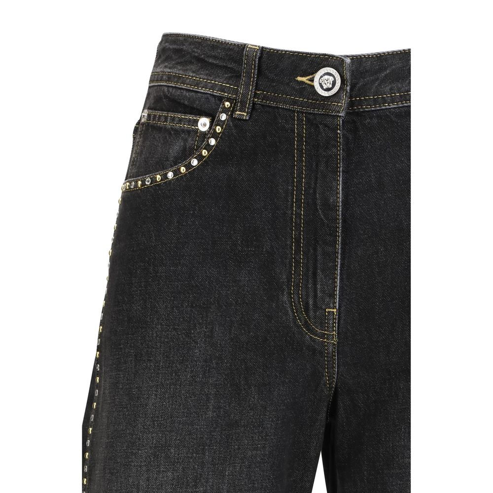 Versace Black Cotton Straight-Leg Jeans