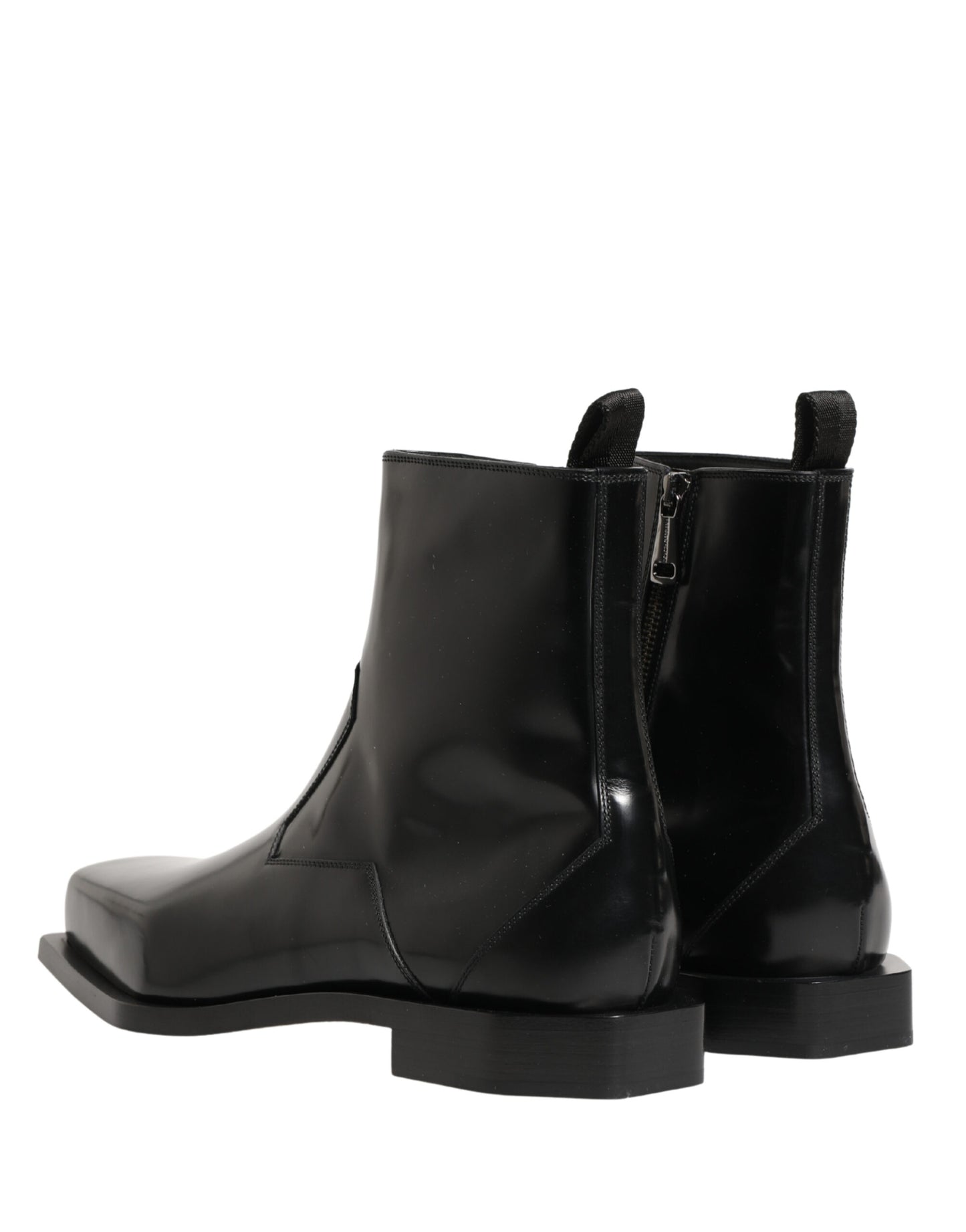 Dolce & Gabbana Black Leather Zip Closure Ankle Boots Shoes