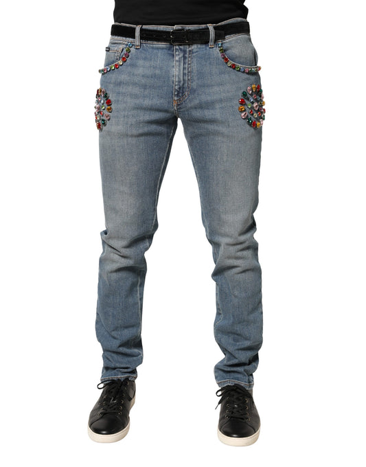 Dolce & Gabbana blå utsmyckade lösa jeans i denim för män