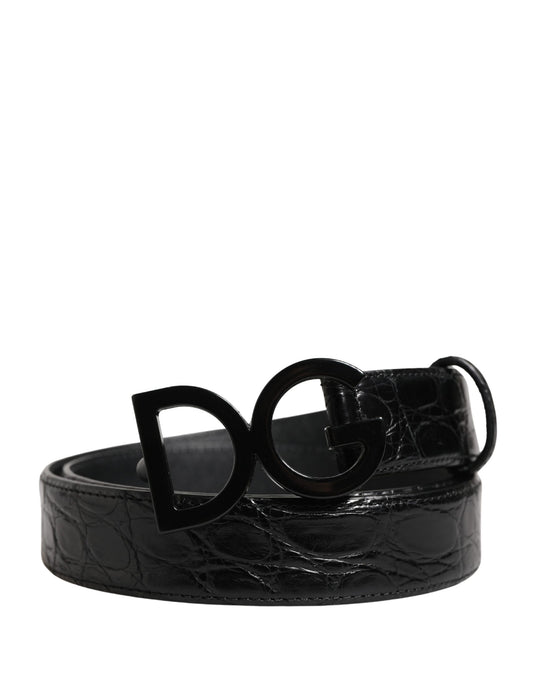 Dolce & Gabbana svart bälte för män i exotiskt läder med logotypspänne