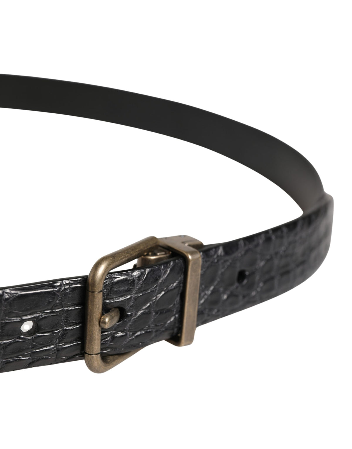 Dolce & Gabbana Men Black Exotic Leather Metal Buckle Belt