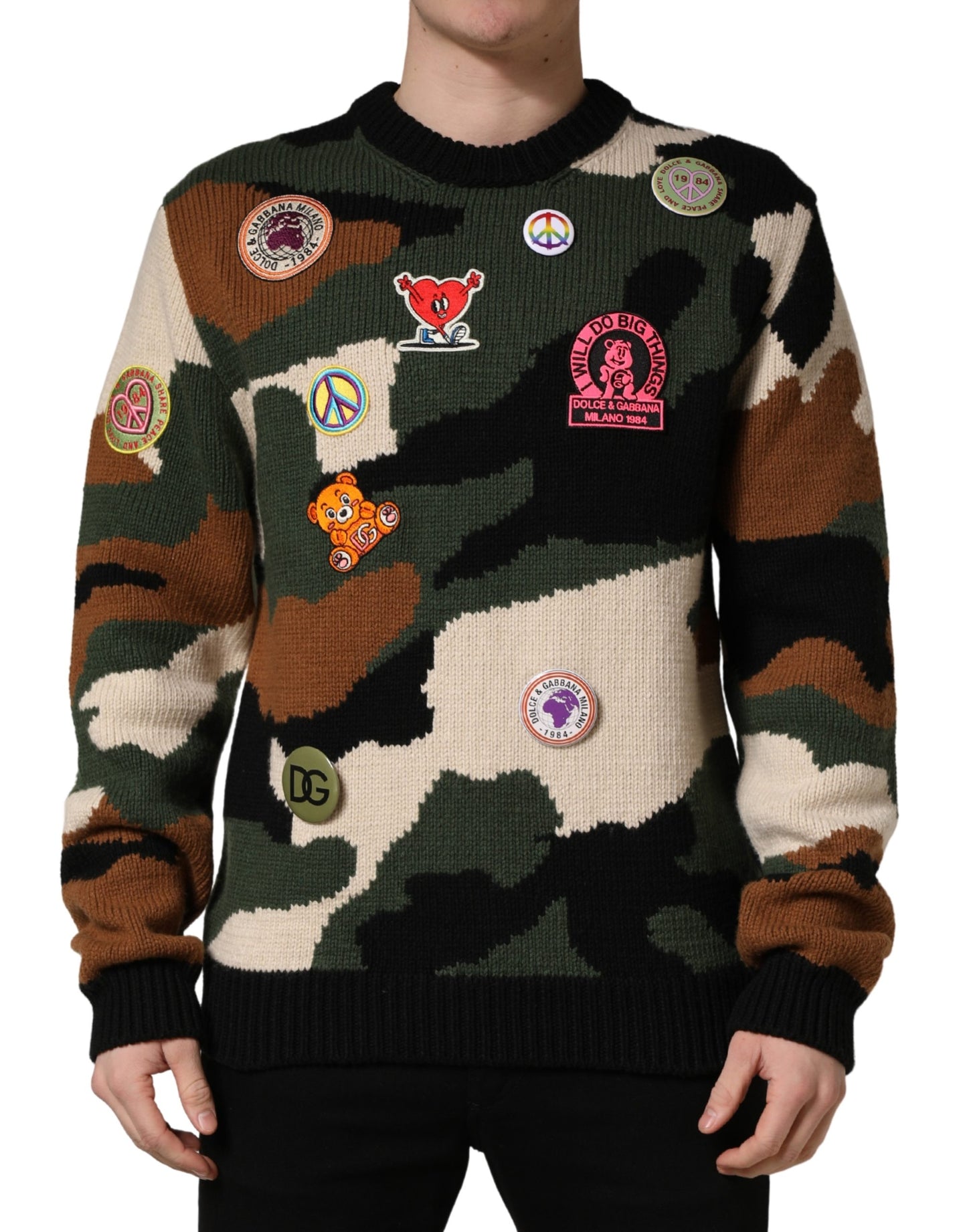 Dolce & Gabbana Multicolor Intarsia-Knit Camouflage Pullover Sweater
