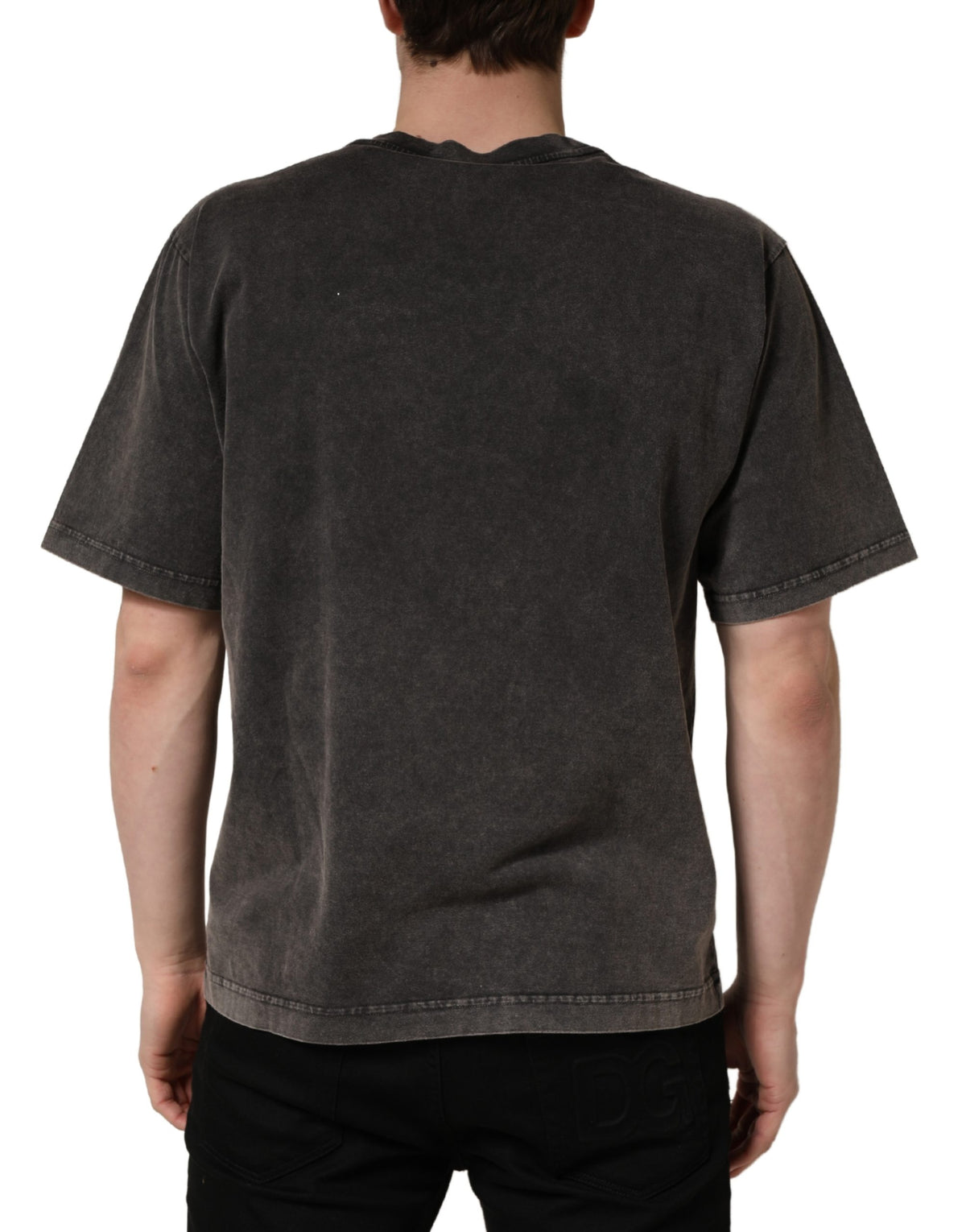 Dolce & Gabbana Gray Logo Embellished Men Crew Neck T-shirt