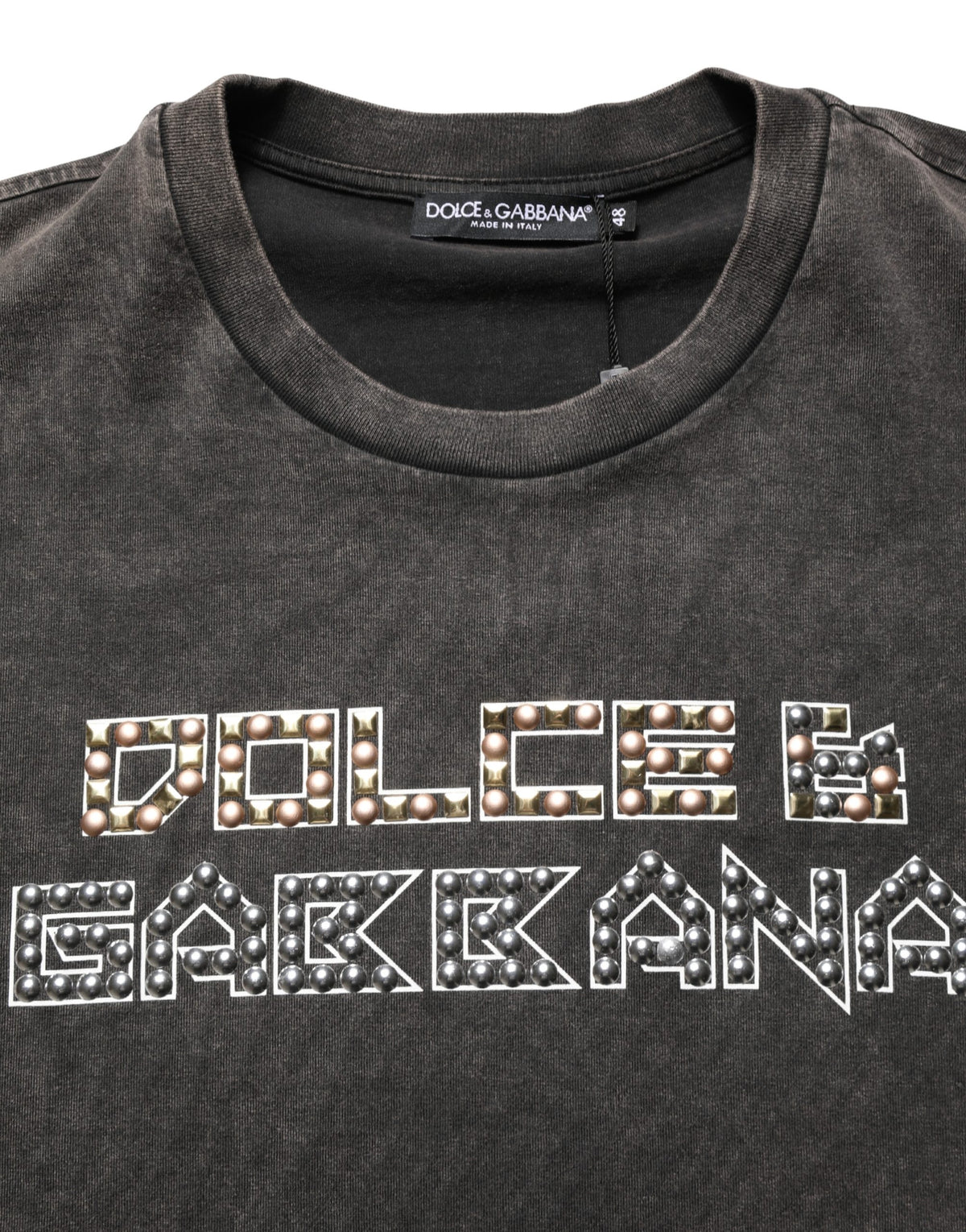 Dolce & Gabbana Gray Logo Embellished Men Crew Neck T-shirt