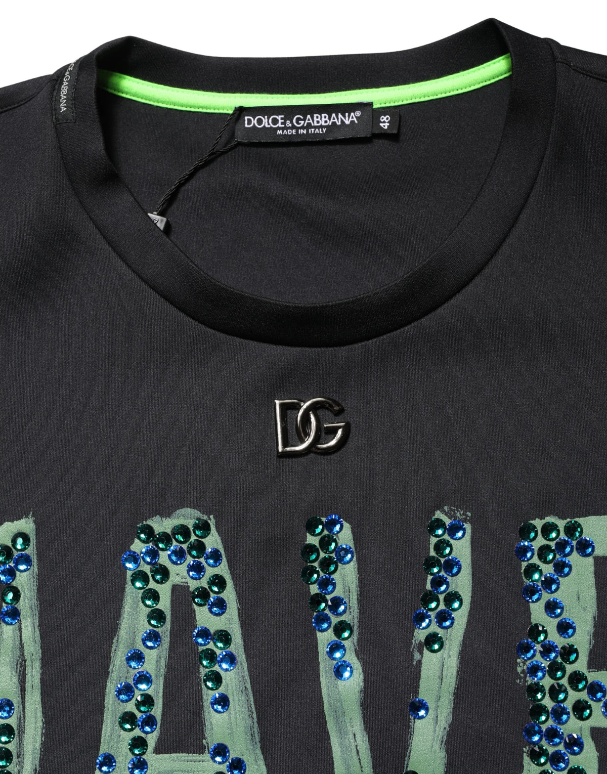 Dolce & Gabbana svart "Have Fun"-dekorerad t-shirt med rund halsringning