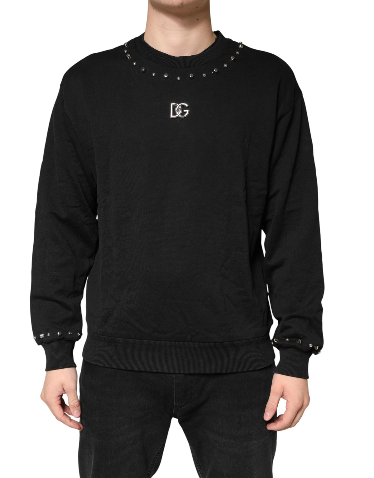Dolce & Gabbana Black Embellished Cotton Sweatshirt Sweater
