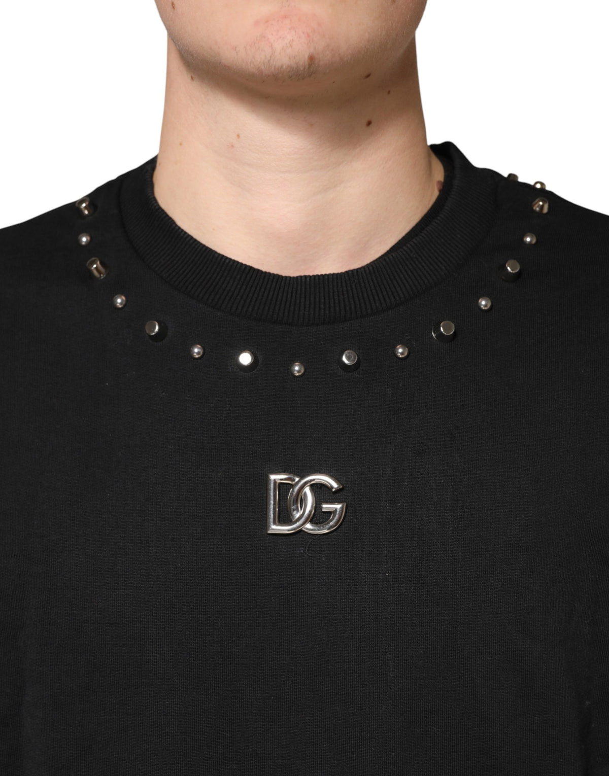 Dolce & Gabbana Black Embellished Cotton Sweatshirt Sweater