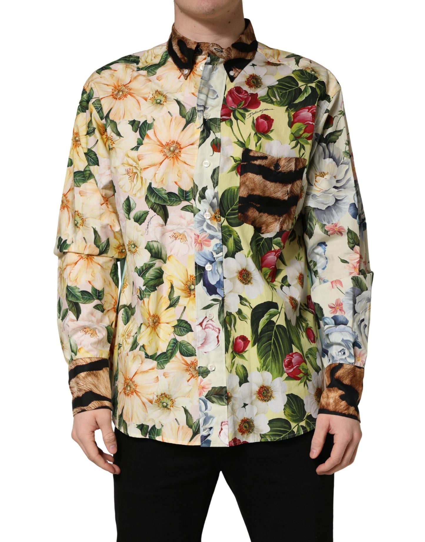 Dolce & Gabbana Multicolor Floral Animal Print Collared Shirt