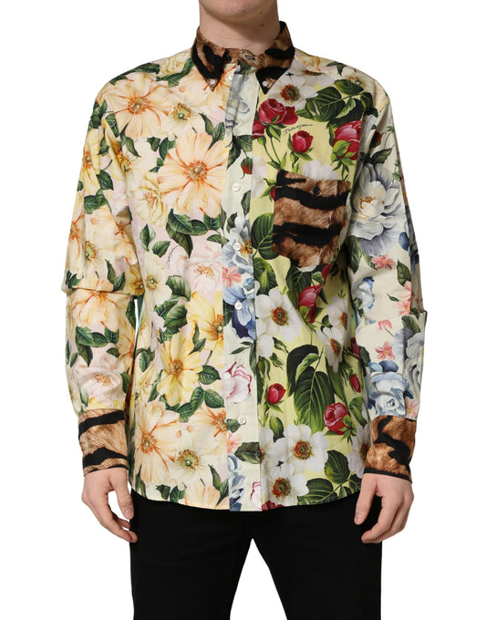 Dolce & Gabbana Multicolor Floral Animal Print Collared Shirt