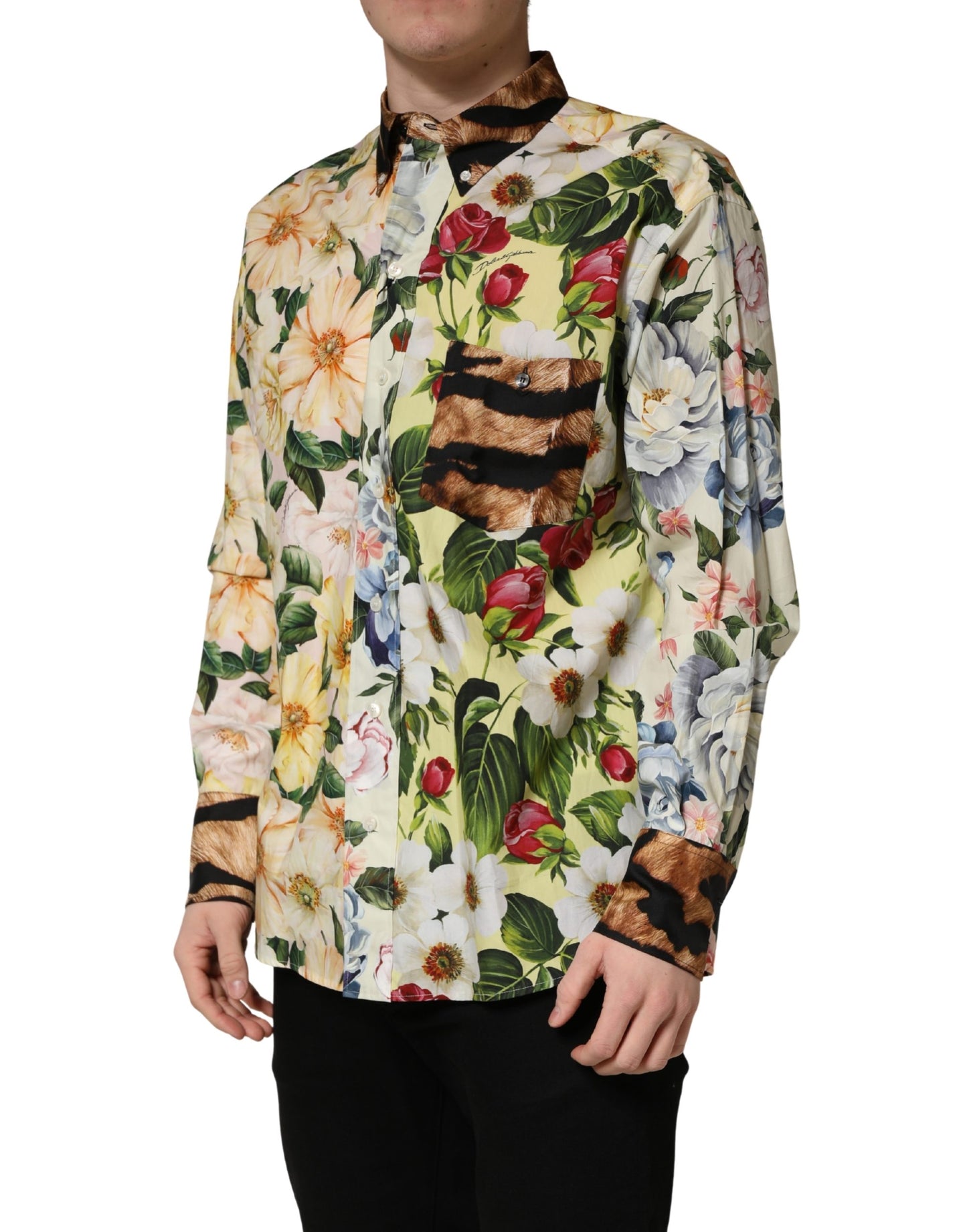 Dolce & Gabbana Multicolor Floral Animal Print Collared Shirt