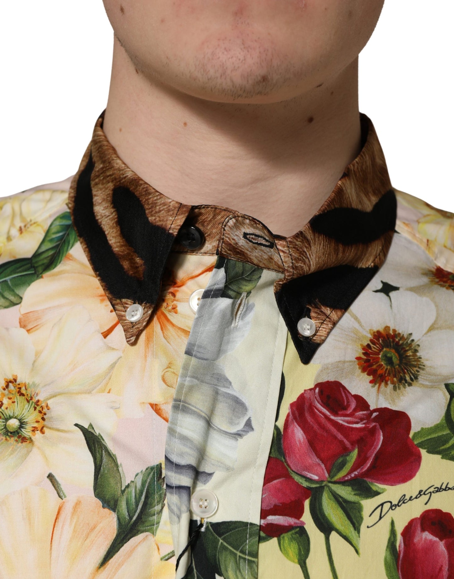 Dolce & Gabbana Multicolor Floral Animal Print Collared Shirt