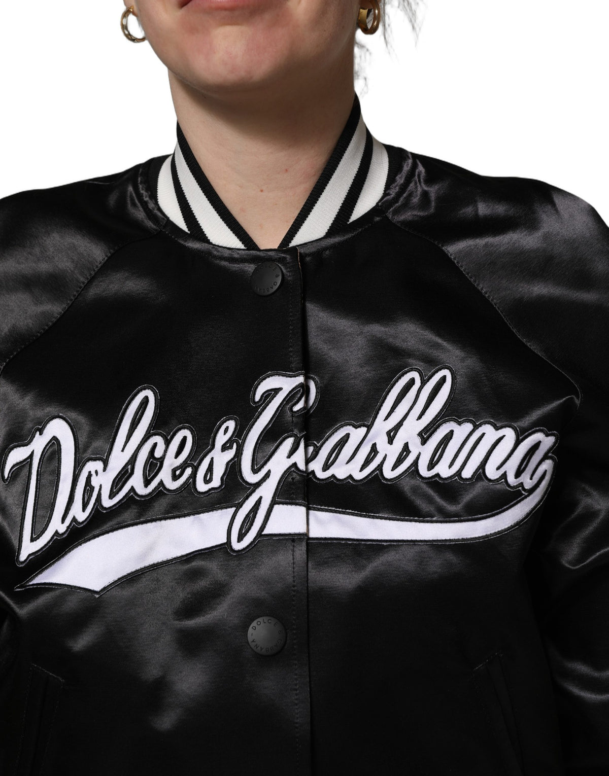 Dolce & Gabbana svart bomberjacka i siden med blomsterbroderi