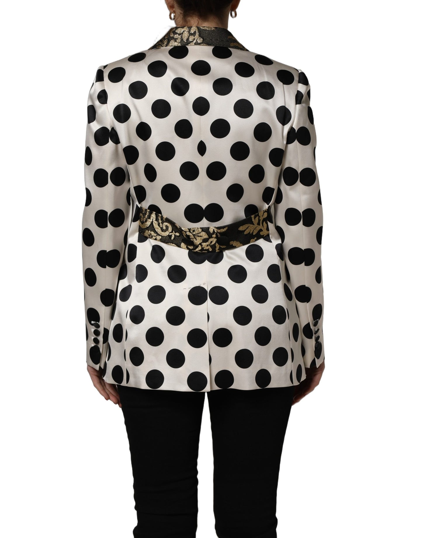 Dolce & Gabbana White Brocade Polka-Dot Print Blazer Jacket