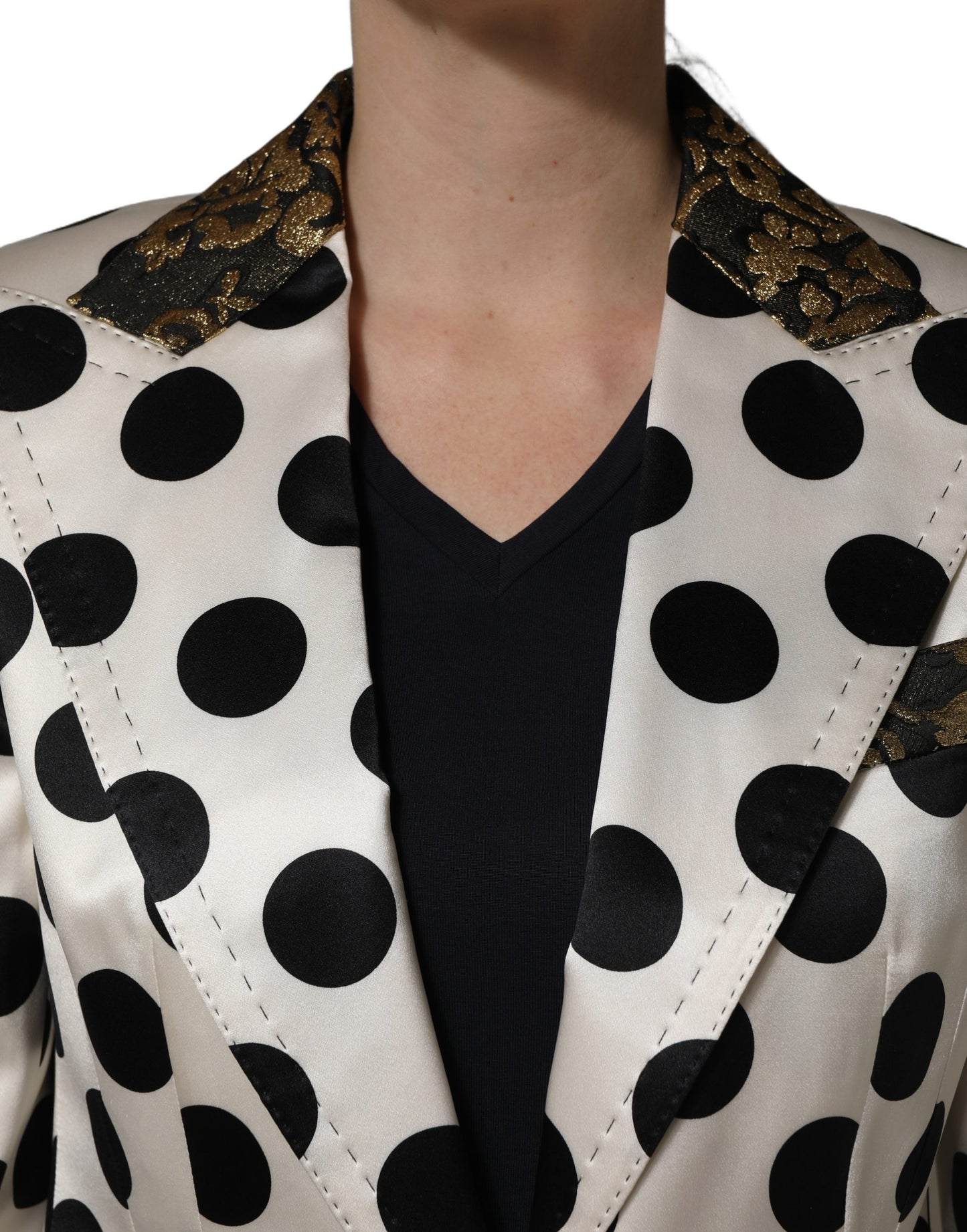 Dolce & Gabbana White Brocade Polka-Dot Print Blazer Jacket