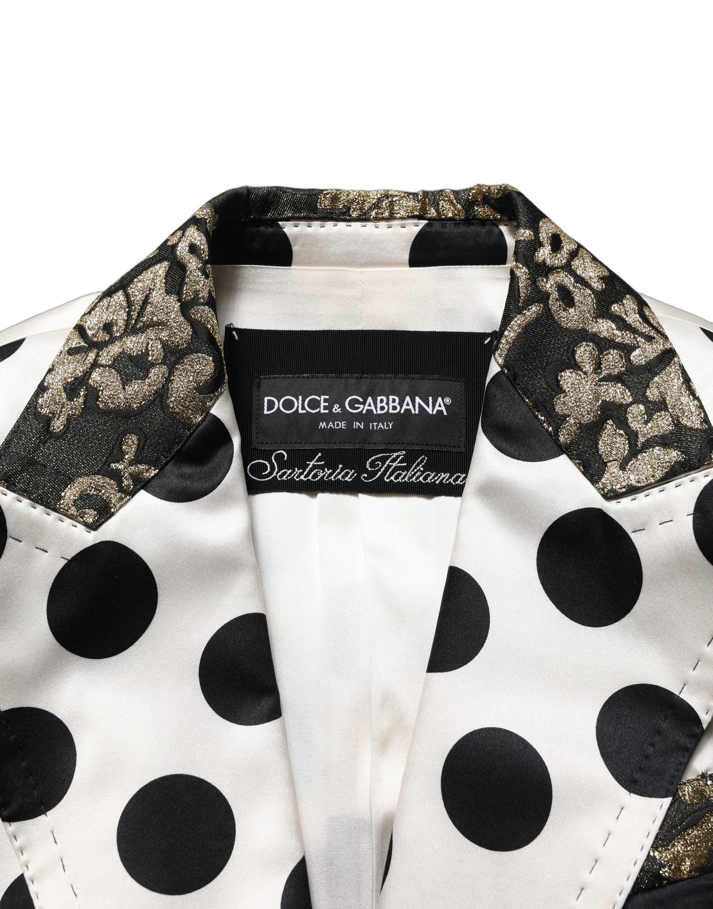 Dolce & Gabbana White Brocade Polka-Dot Print Blazer Jacket