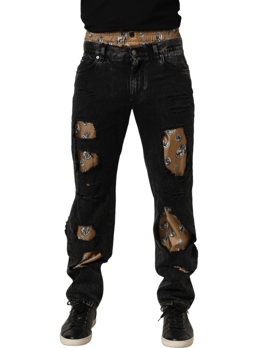 Dolce & Gabbana svarta slitna raka jeans i bomull