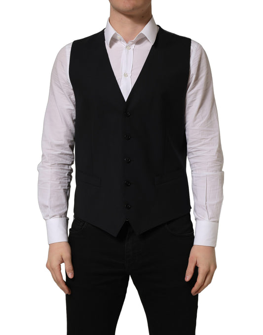 Dolce & Gabbana svart väst i ull med enkelknäppning