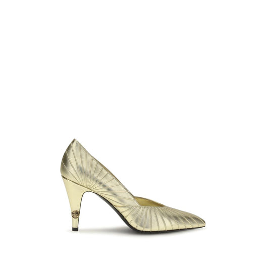 Versace Gold Calf Leather High Heel Pumps