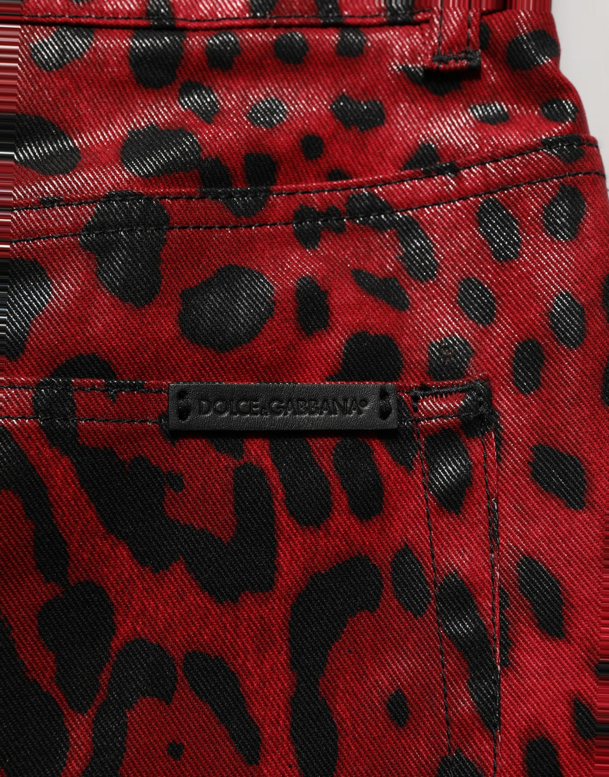 Dolce & Gabbana röda leopardmönstrade jeans i bomull med fem fickor