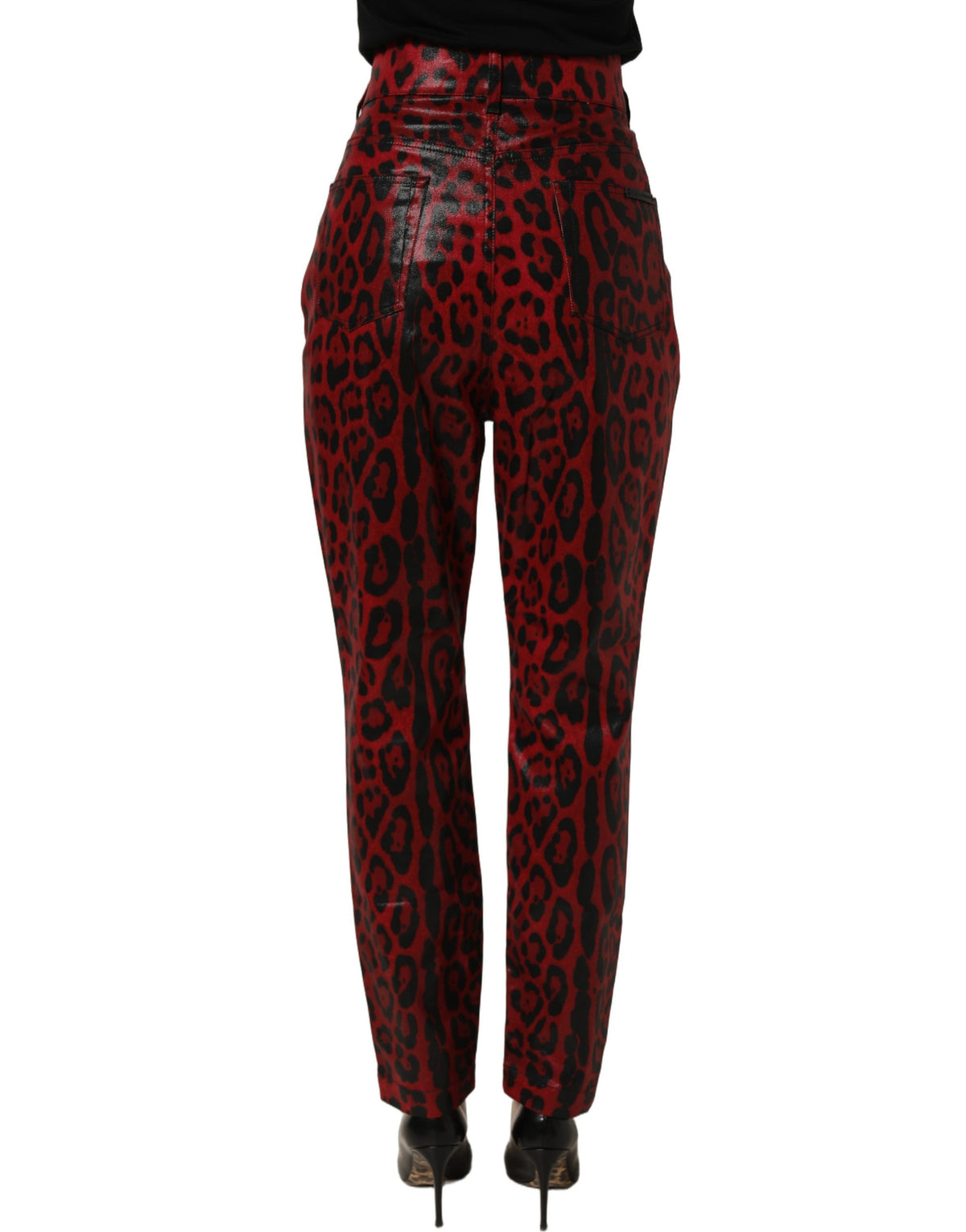 Dolce & Gabbana röda leopardmönstrade jeans i bomull med fem fickor