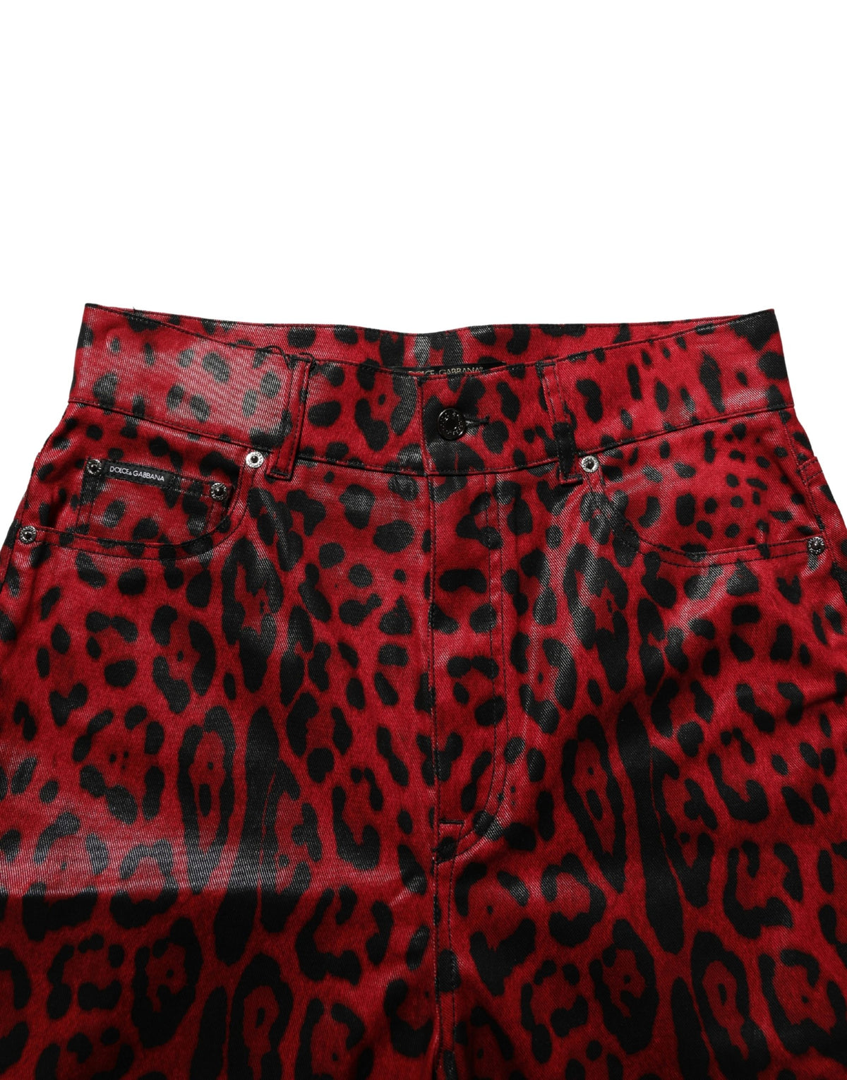 Dolce & Gabbana röda leopardmönstrade jeans i bomull med fem fickor
