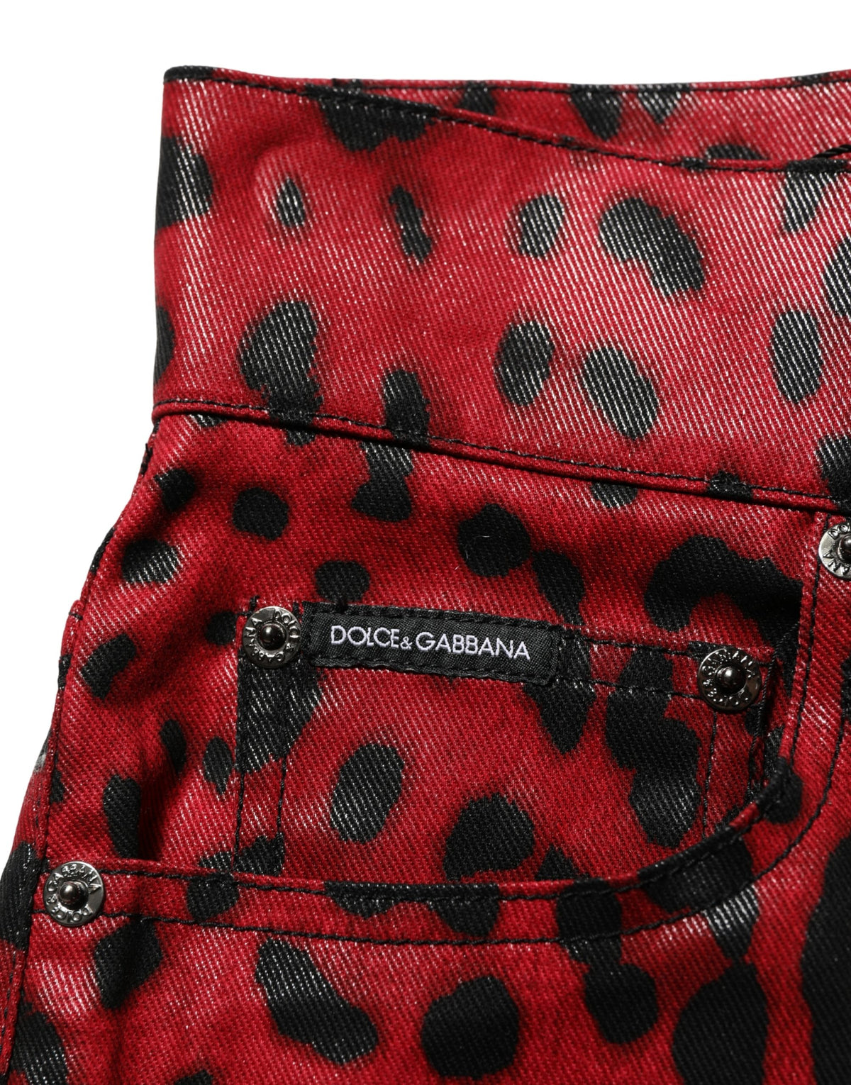 Dolce & Gabbana röda leopardmönstrade jeans i bomull med fem fickor