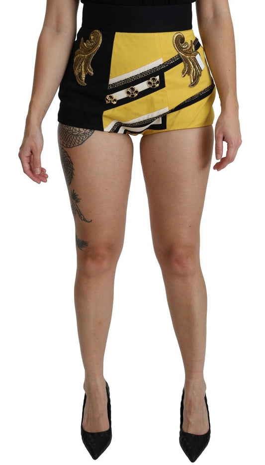 Dolce & Gabbana gula och svarta shorts i bomull med juveldetaljer