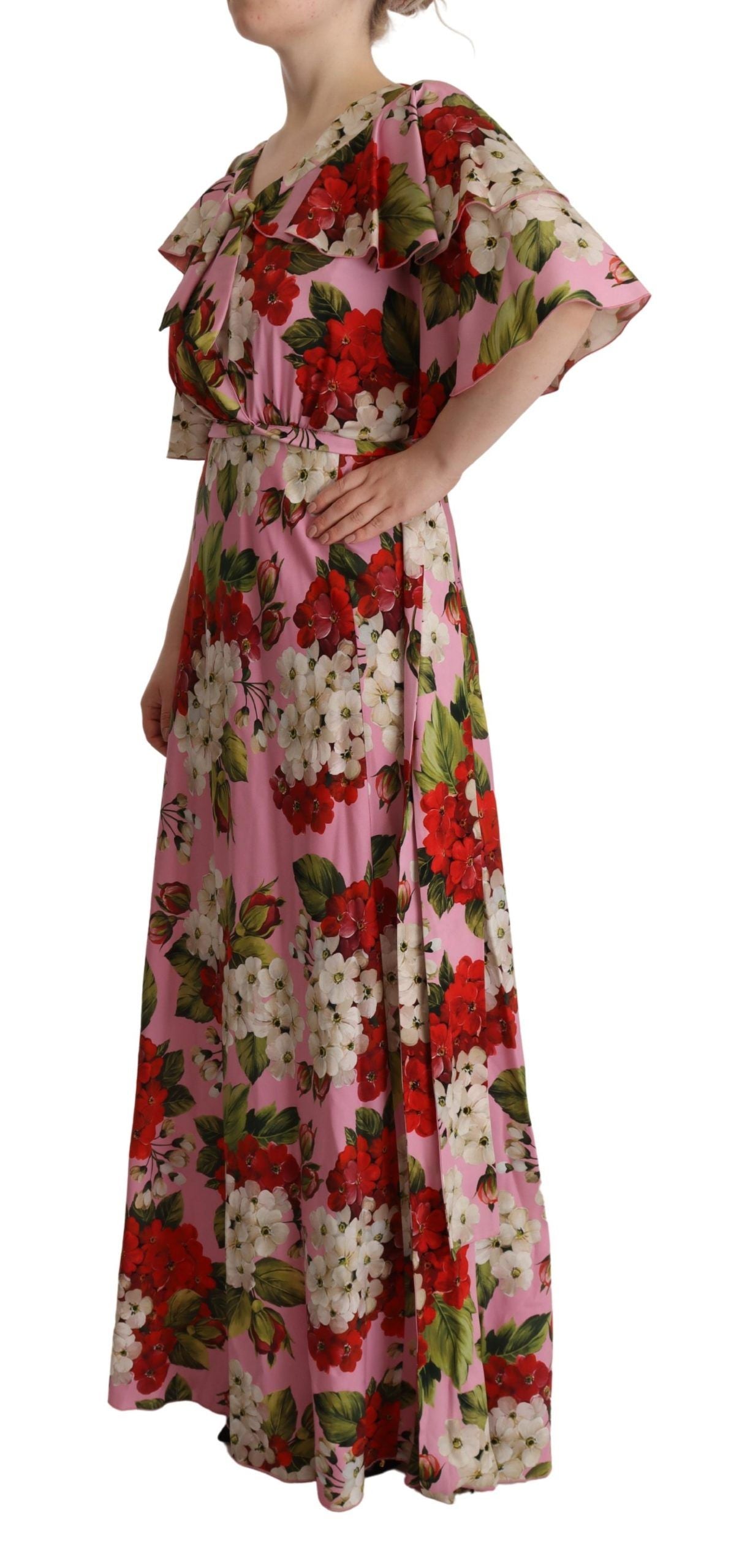 Dolce &amp; Gabbana Rosa Blommig Sidenklänning i Stretchig Silk Maxi