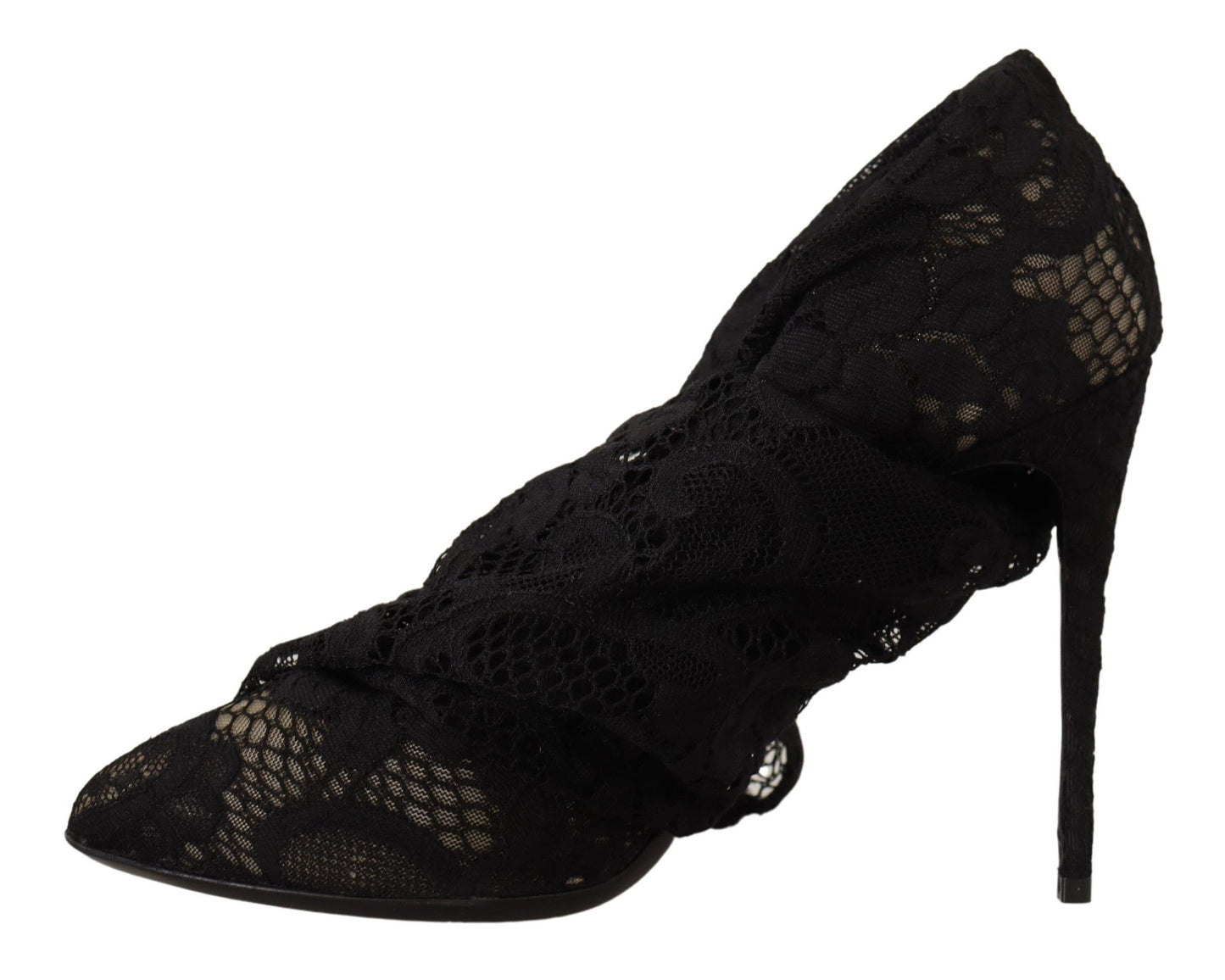 Dolce &amp; Gabbana Svarta Stretchstrumpor Taormina Spetsstövlar Skor