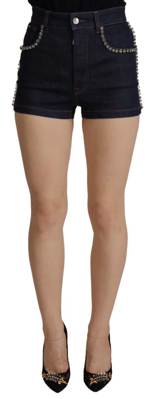 Dolce & Gabbana blå jeansshorts i stretch med kristalldetaljer