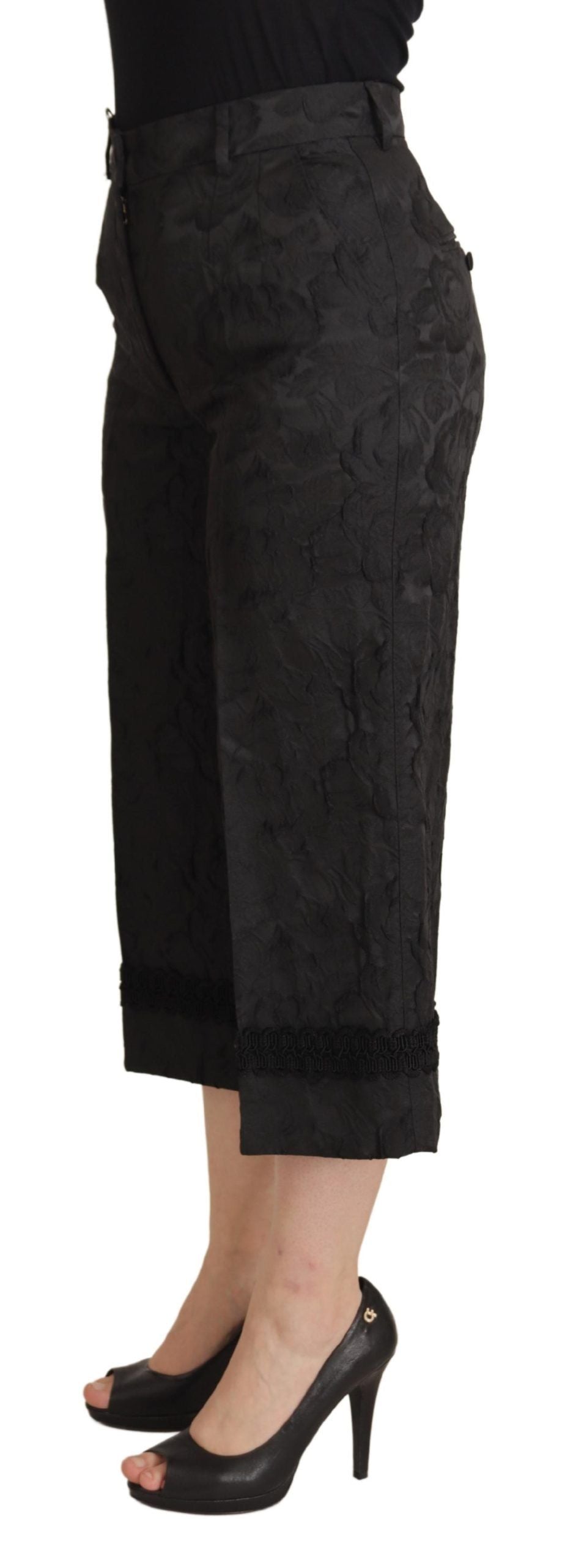 Dolce & Gabbana svarta brokadbyxor med hög midja och kort benlängd
