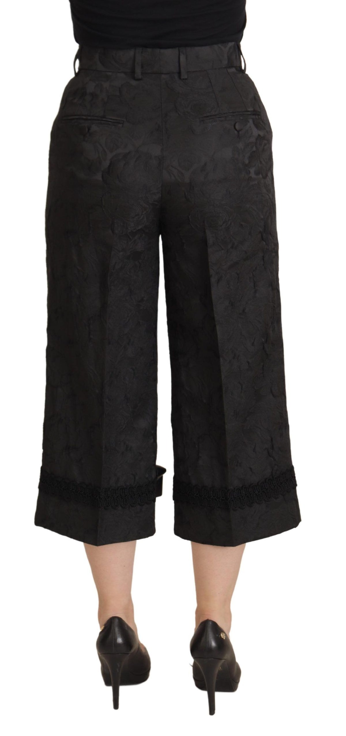 Dolce & Gabbana svarta brokadbyxor med hög midja och kort benlängd