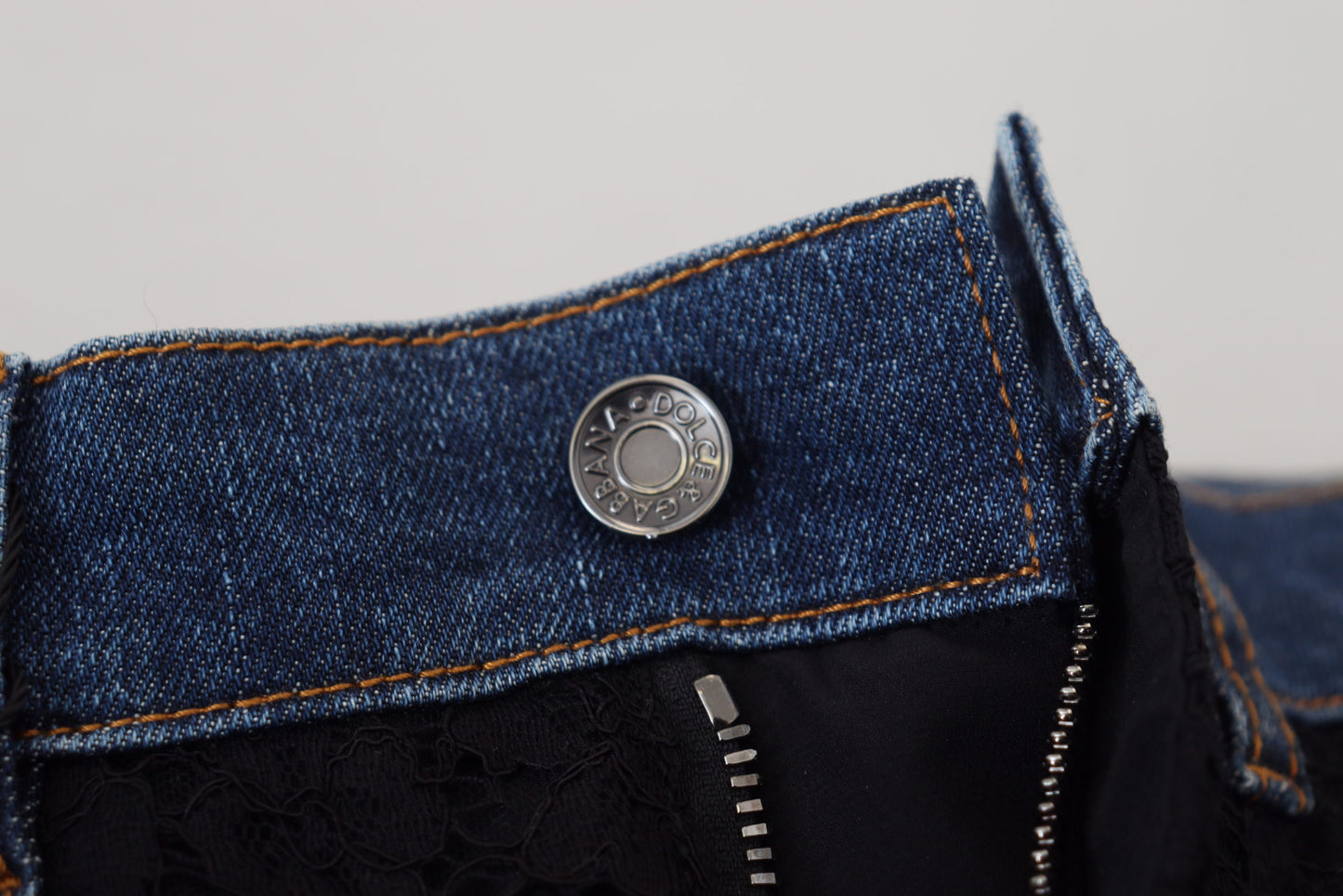 Dolce &amp; Gabbana Svarta Blommiga Spetsfram Slim Jeans