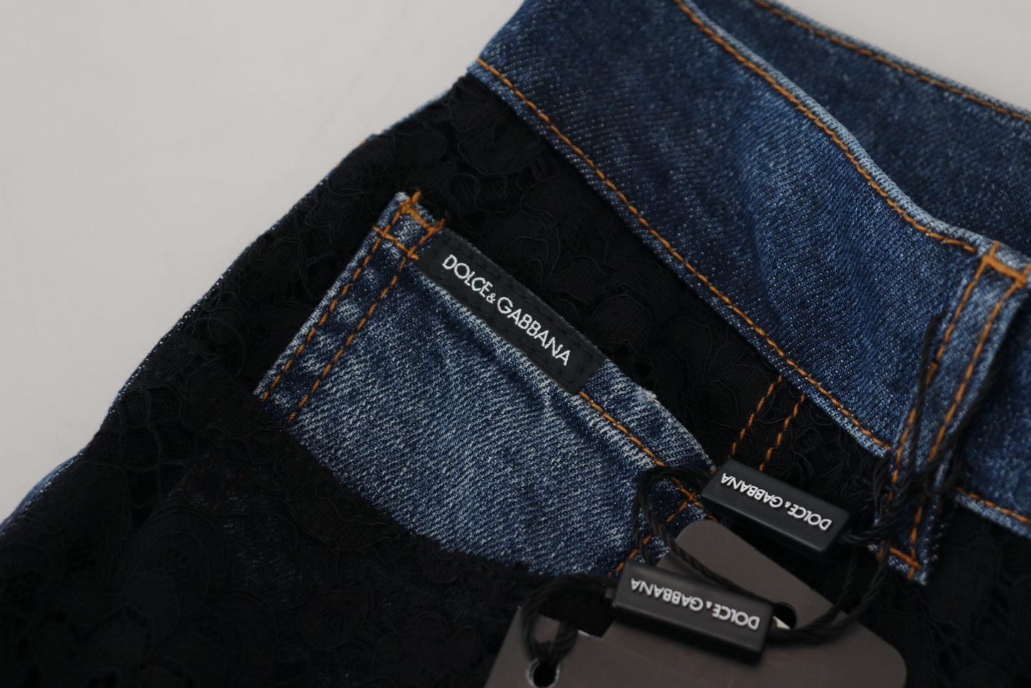 Dolce &amp; Gabbana Svarta Blommiga Spetsfram Slim Jeans