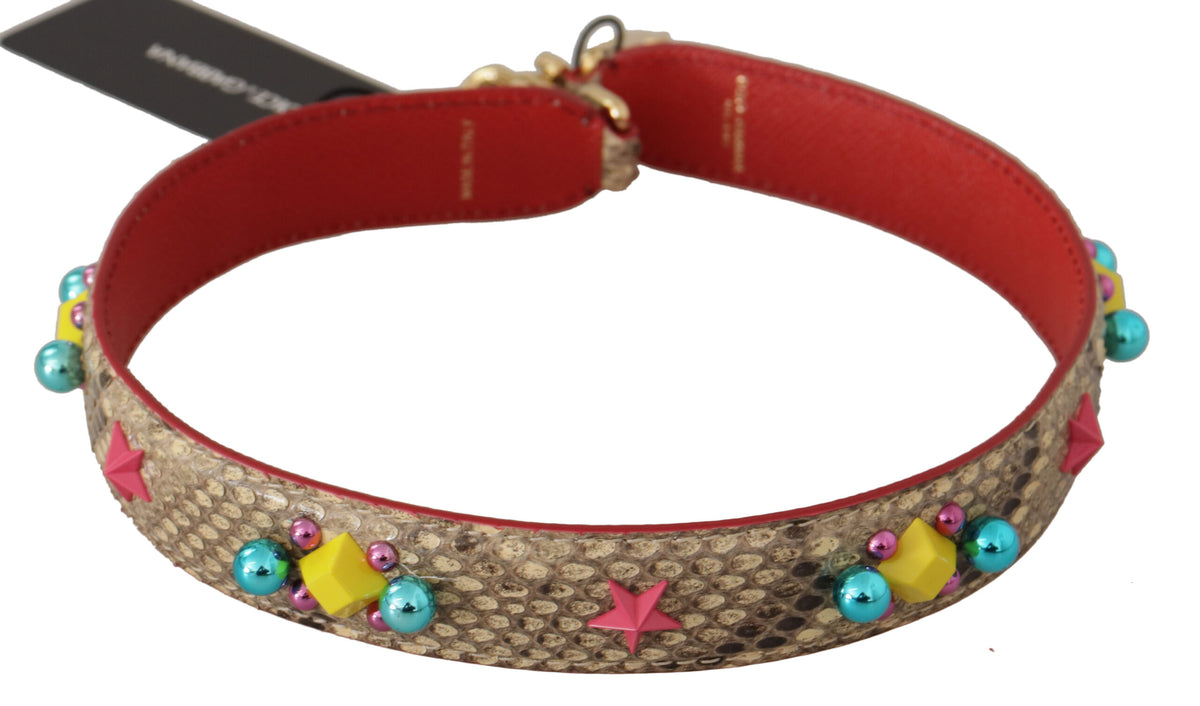 Dolce & Gabbana Beige Python Leather Crystals Shoulder Strap