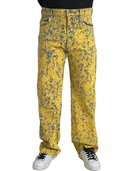 Dolce & Gabbana gula jeans i rak modell i bomull med batikmönster
