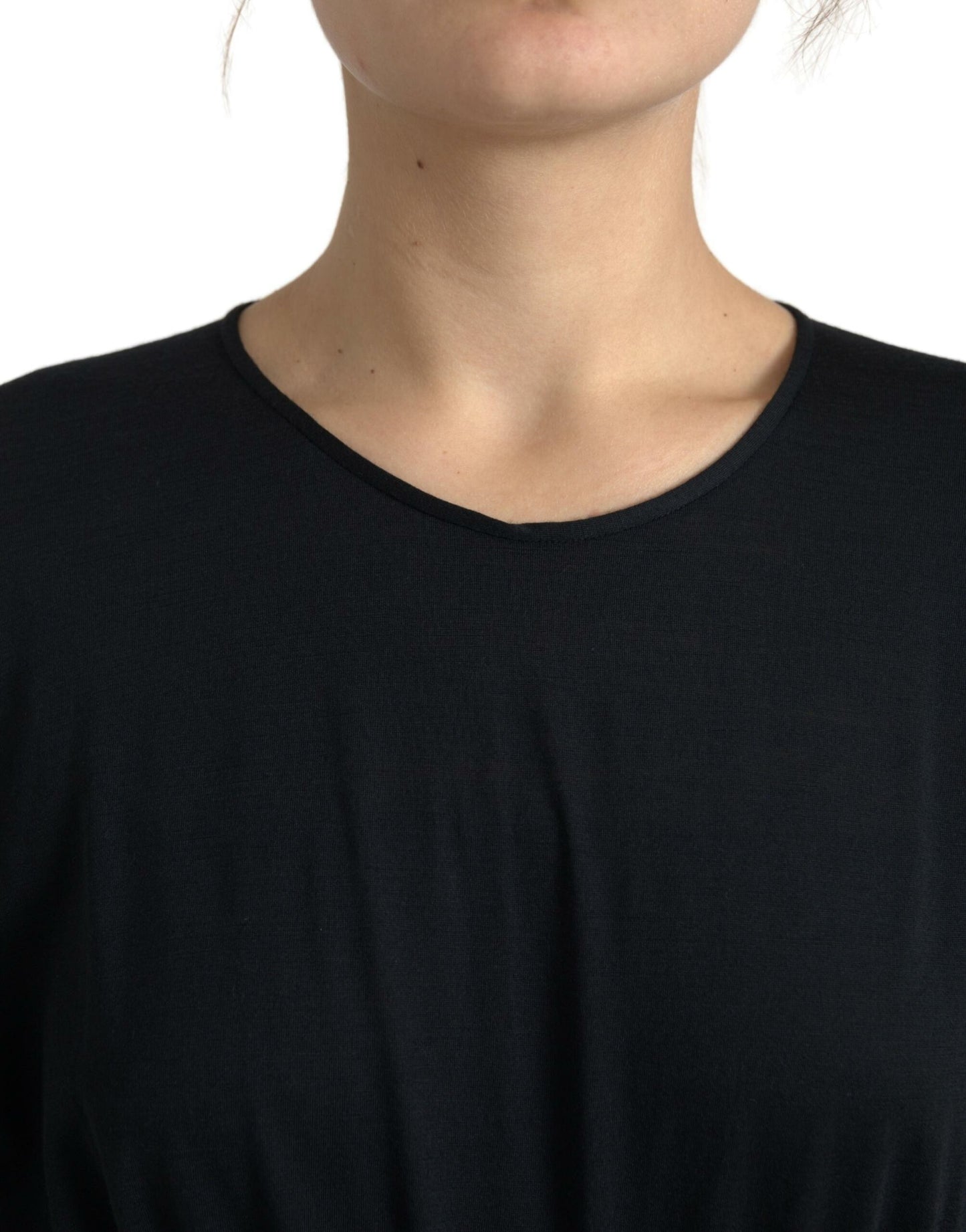 Dolce &amp; Gabbana Svart Ullklänning Med Omlott Och Slida