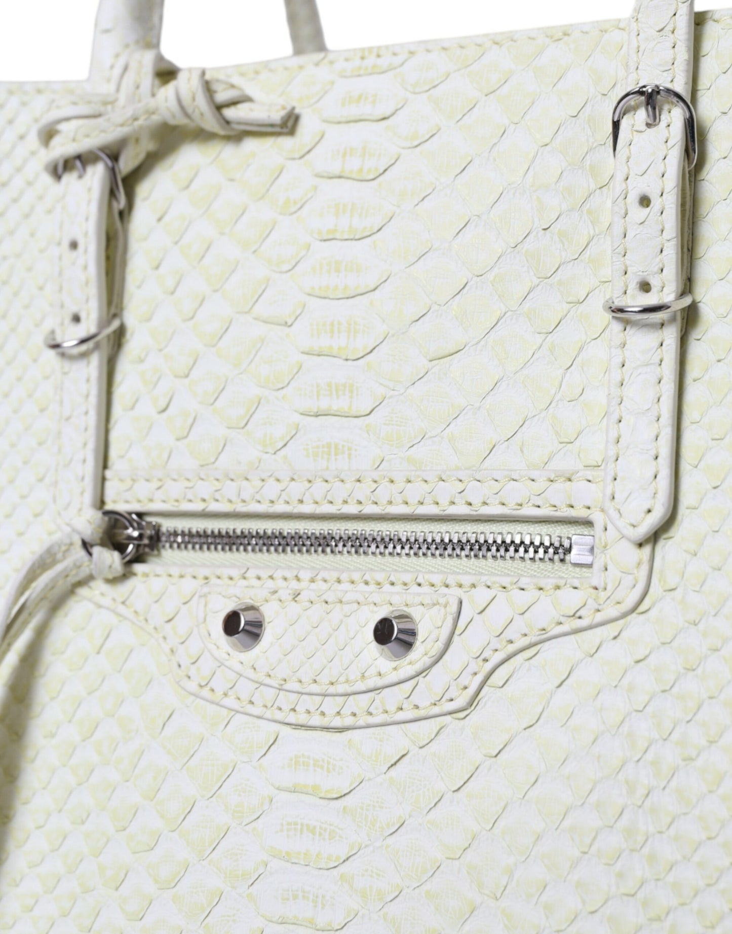 Balenciaga White Yellow Exotic Skin Leather Shopping Tote PAPIER Bag
