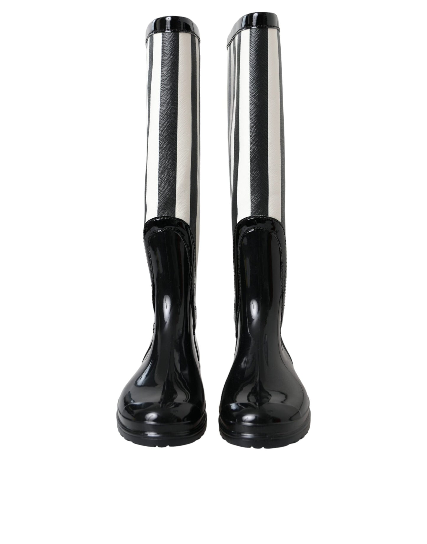 Dolce &amp; Gabbana Svarta Gummi Knähöga Platta Stövlar Skor