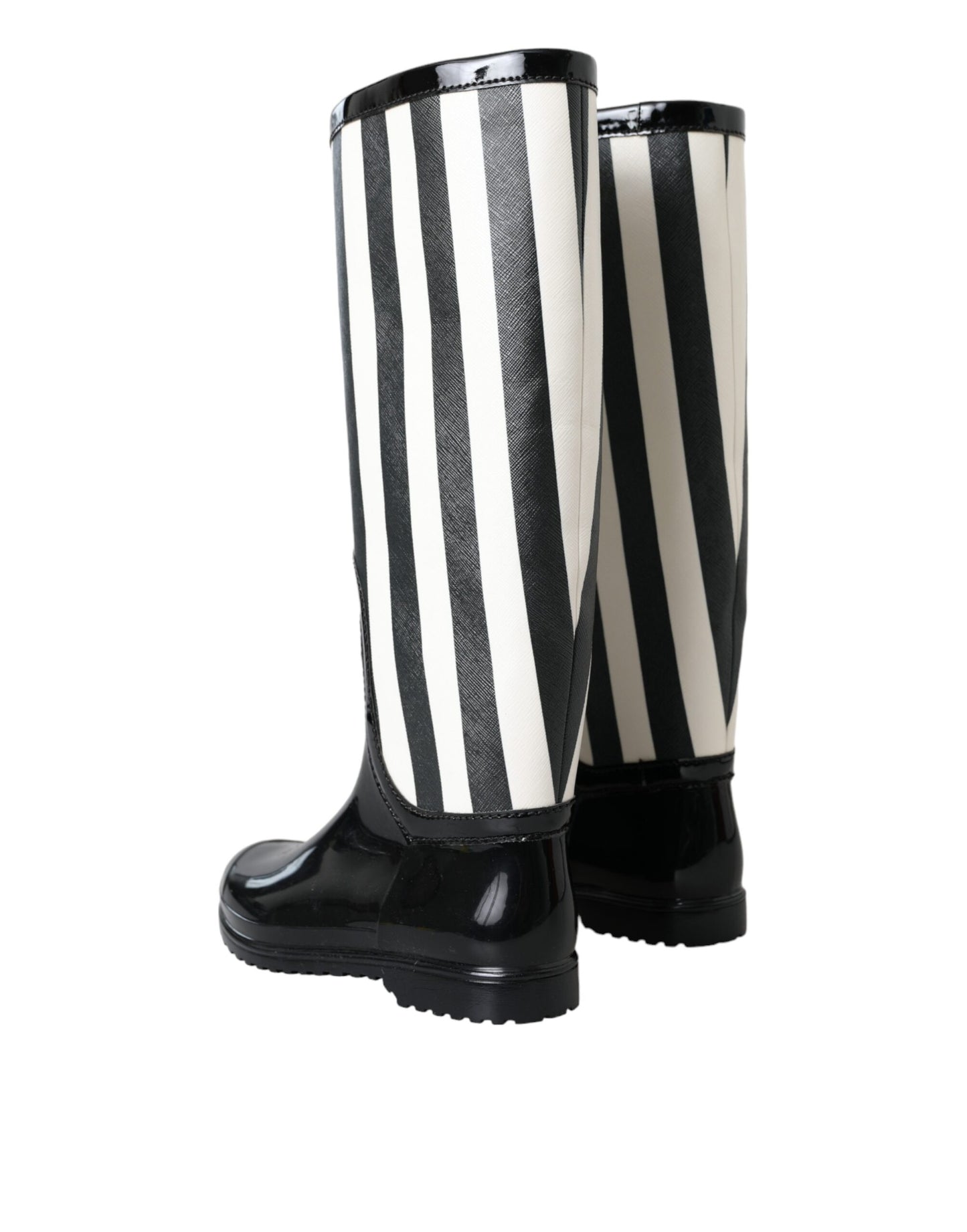 Dolce &amp; Gabbana Svarta Gummi Knähöga Platta Stövlar Skor