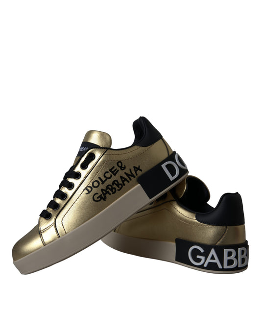 Dolce & Gabbana Gold Portofino sneakers i kalvskinn för dam