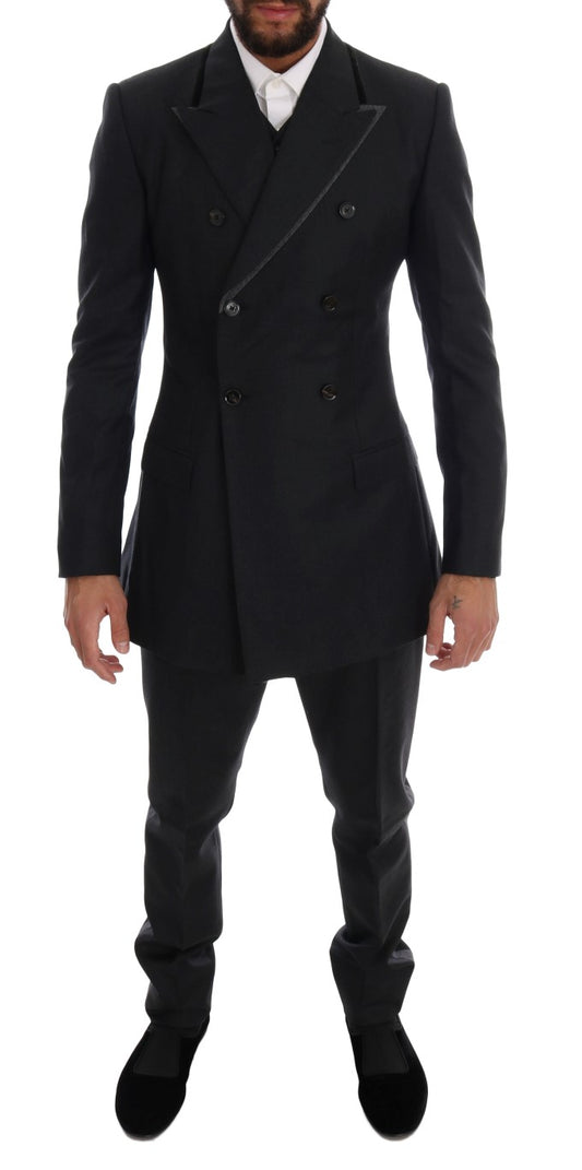Dolce & Gabbana Gray Wool Double Breasted 3 Piece Suit