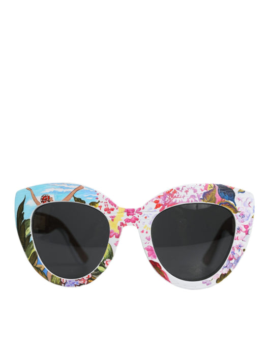 Dolce &amp; Gabbana flerfärgade solglasögon med träkristall och mässingsbåge, handmålade blommor