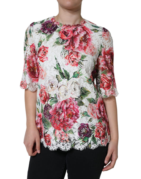 Dolce & Gabbana kortärmad blus i vit pion-spets