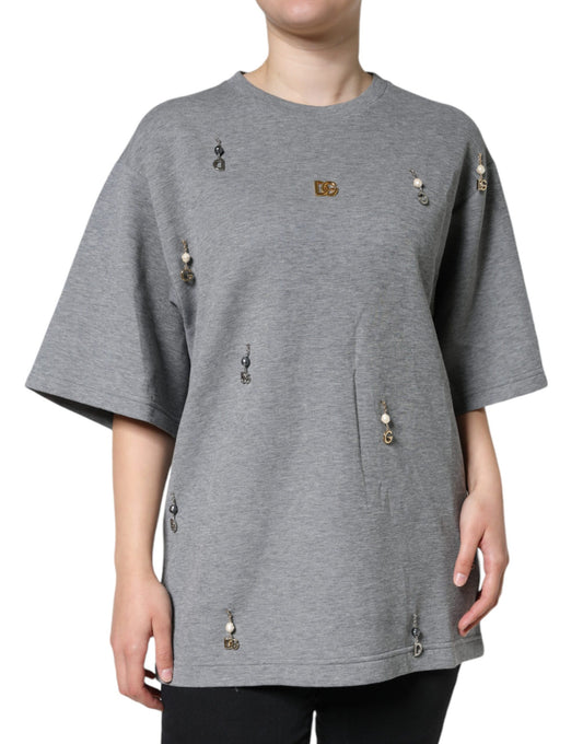 Dolce & Gabbana grå t-shirt i bomullsblandning med utsmyckning